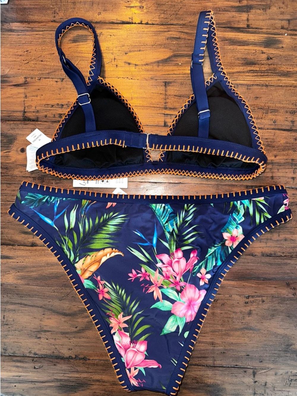 Cupshe Navy Floral Bikini Bottom(L) and Top (M) - Picture 2 of 4
